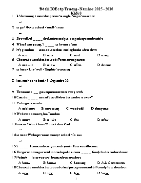 Đề thi IOE cấp trường Tiếng anh lớp 8 - Năm học 2015-2016